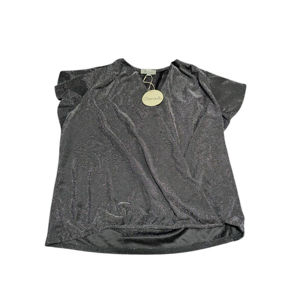 NWT Chenault Black Sparkly Short Sleeve Party Top Women's M